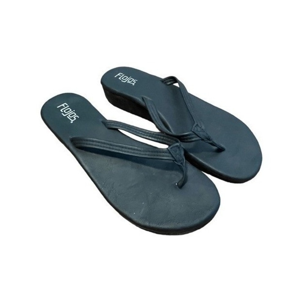 Flojos Wedge Flip Flop Sandals Black Leather Arch Support Slip-On Slide‎ 10